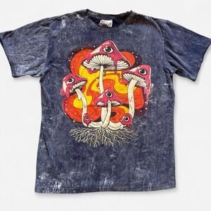 No Time Mushroom Graphic Tee Psychedelic Retro T-Shirt Distressed Faded L Cotton
